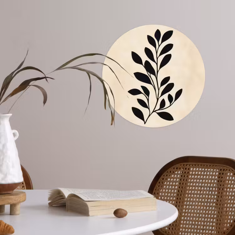 Minimalistisch - Tak - Bladeren - Zwart Wandcirkel behangsticker klein -sfeer3