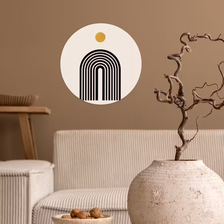 Minimalistisch - Zwarte boog - Gouden cirkel Wandcirkel behangsticker klein -sfeer1