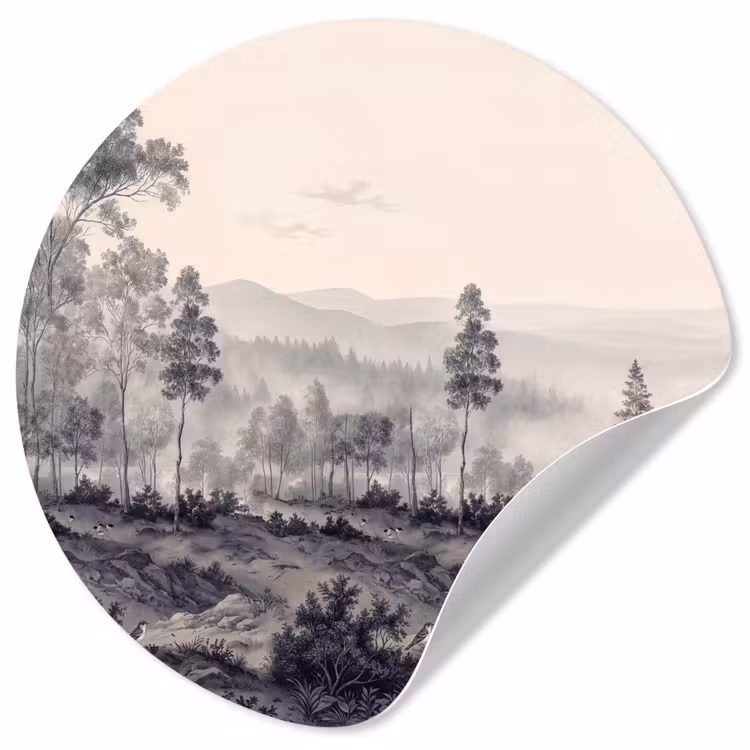 Mistig - Berglandschap - Illustratie Wandcirkel behangsticker klein -3d