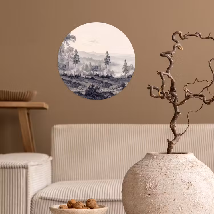 Mistig - Berglandschap - Illustratie Wandcirkel behangsticker klein -sfeer1