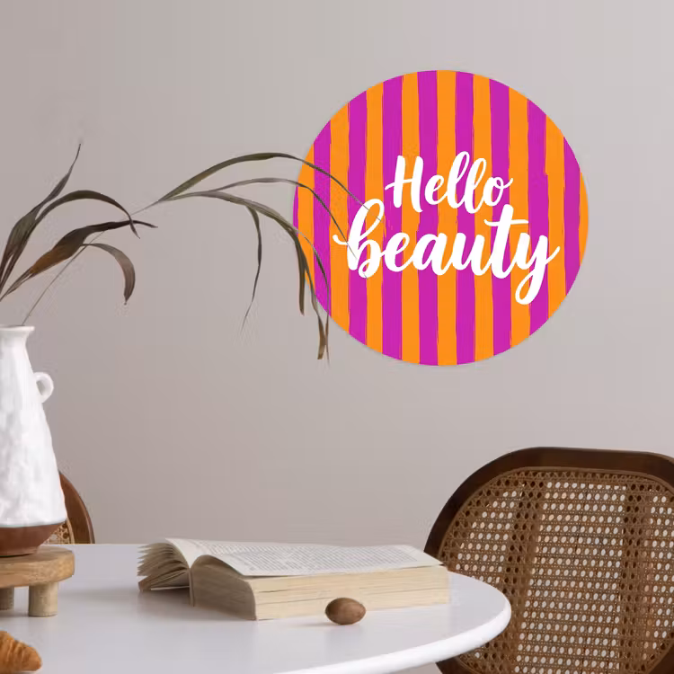 Modern - Hello - Oranje Wandcirkel behangsticker klein -sfeer3