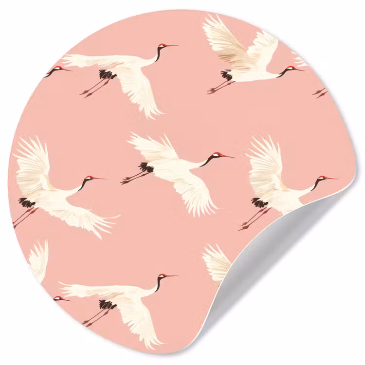 Modern - Kraanvogels - Roze Wandcirkel behangsticker klein 186 -3d