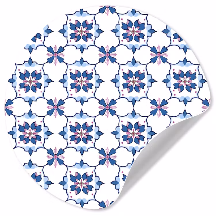 Modern - Patroon - Blauw - Roze Wandcirkel behangsticker klein 186 -3d