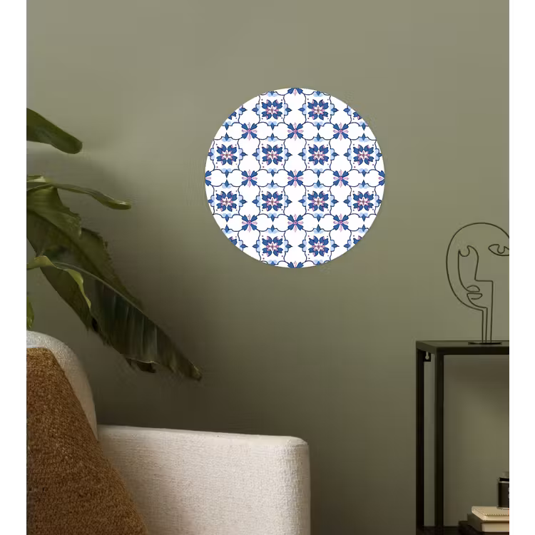 Modern - Patroon - Blauw - Roze Wandcirkel behangsticker klein 186 -sfeer2