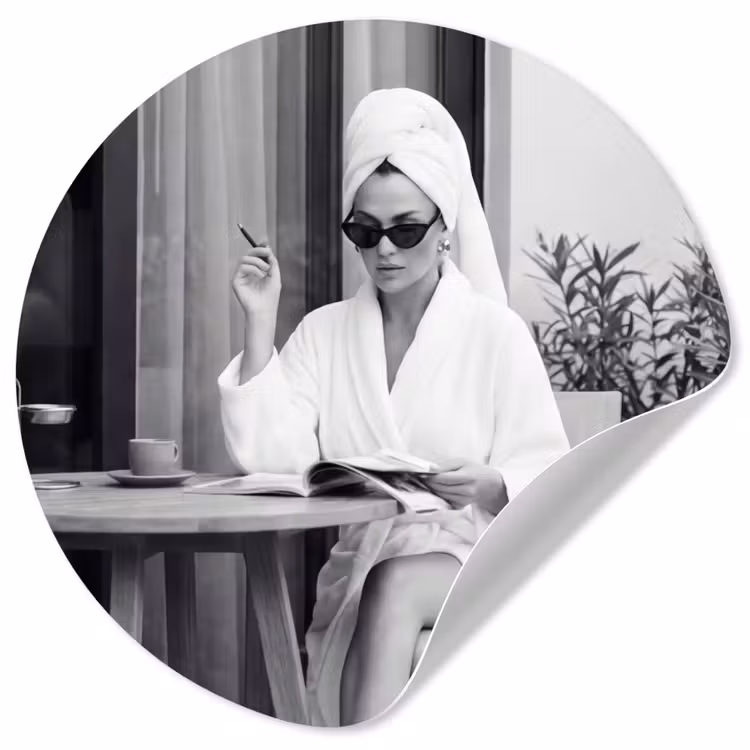 Modern - Vrouw - Zwart - Wit Wandcirkel behangsticker klein -3d