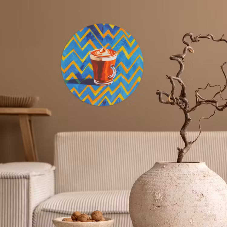 Mok - Koffie - Zigzag - Slagroom Wandcirkel behangsticker klein -sfeer1