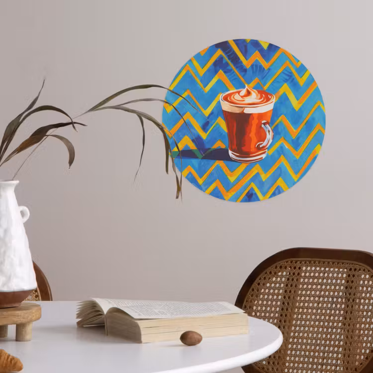Mok - Koffie - Zigzag - Slagroom Wandcirkel behangsticker klein -sfeer3