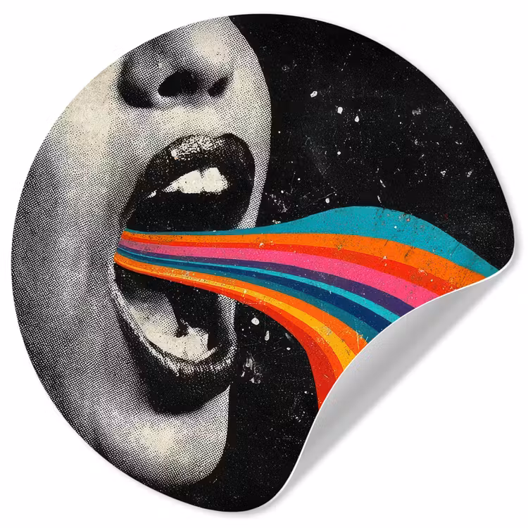 Mond - Golven - Regenboog Wandcirkel behangsticker klein -3d