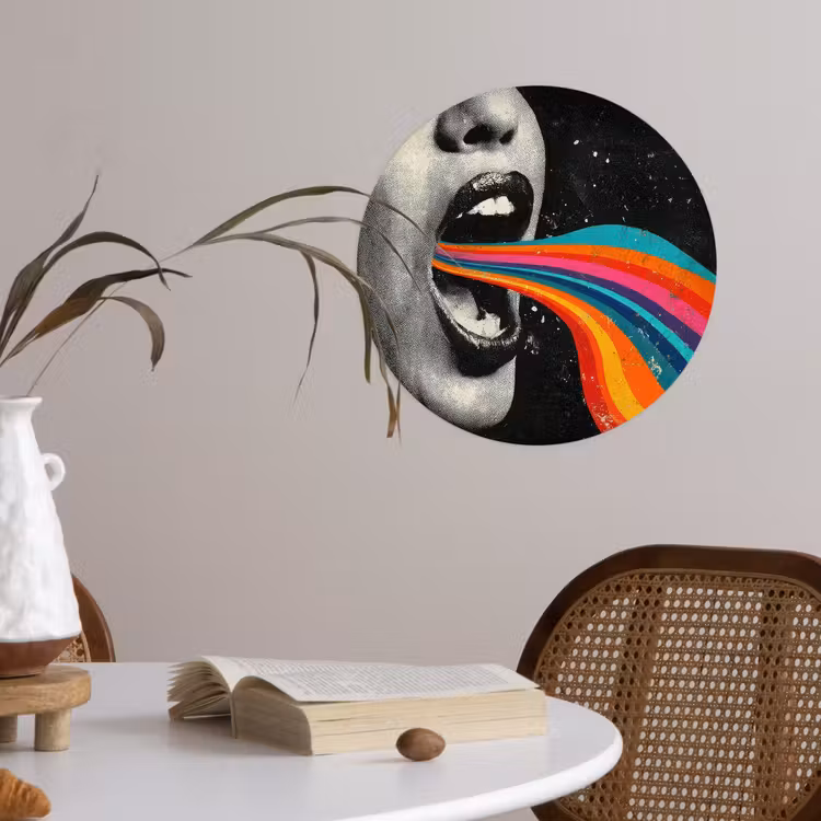 Mond - Golven - Regenboog Wandcirkel behangsticker klein -sfeer3