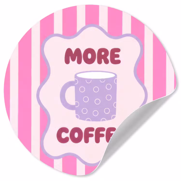 More coffee - Roze - Paars - Strepen - Mok Wandcirkel behangsticker klein -3d