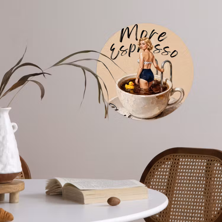 More espresso - Koffie - Eend Wandcirkel behangsticker klein -sfeer3
