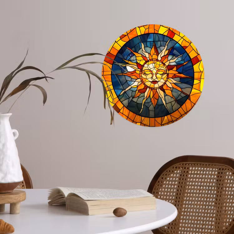 Mozaïek - Zon - Geel - Cirkel Wandcirkel behangsticker klein -sfeer3
