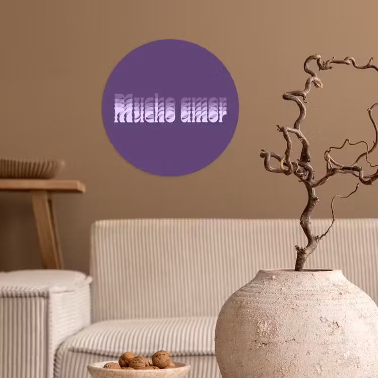 Mucho amor - Paars - Grafisch Wandcirkel behangsticker klein -sfeer1