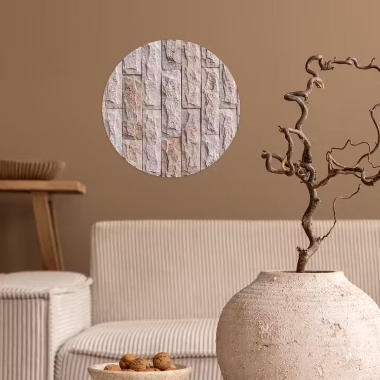 Muur - Steen - Ruw - Beige - Textuur Wandcirkel behangsticker klein -sfeer1
