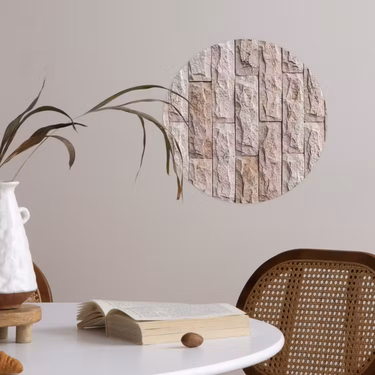 Muur - Steen - Ruw - Beige - Textuur Wandcirkel behangsticker klein -sfeer3
