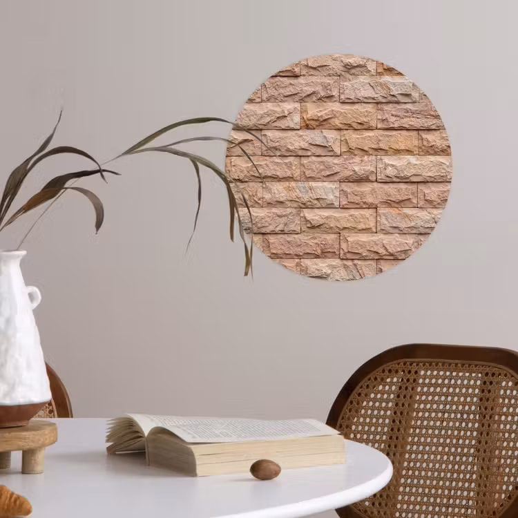 Muur - Steen - Ruw - Textuur - Beige Wandcirkel behangsticker klein -sfeer3
