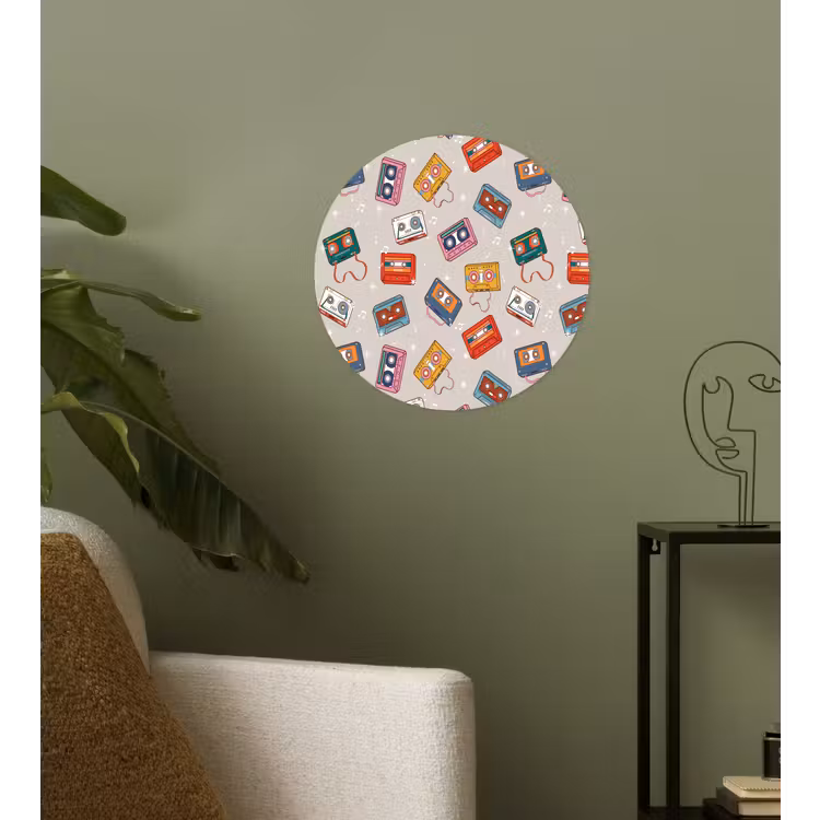 Muziek - Cassette - Patroon Wandcirkel behangsticker klein 186 -sfeer2