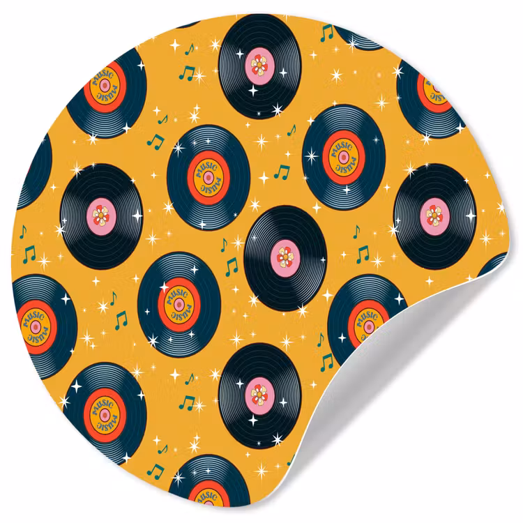 Muziek - Patroon - Geel Wandcirkel behangsticker klein 186 -3d