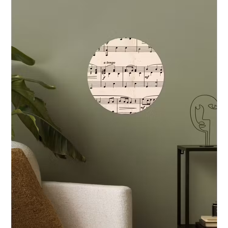 Muzieknotatie - Notenbalken - Kunst - Klassiek - Beige Wandcirkel behangsticker klein -sfeer2