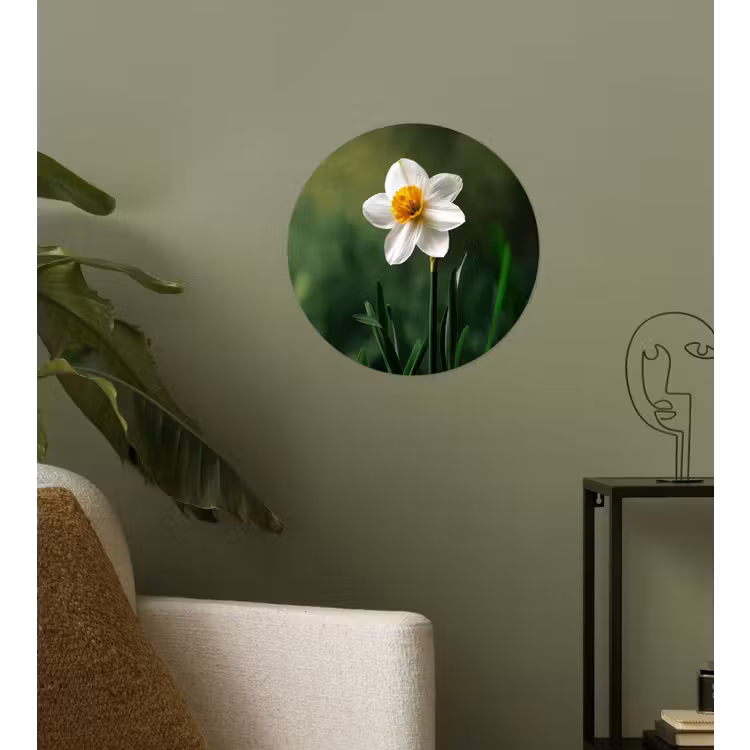 Narcis - Bloem - Wit - Grassprieten Wandcirkel behangsticker klein -sfeer2
