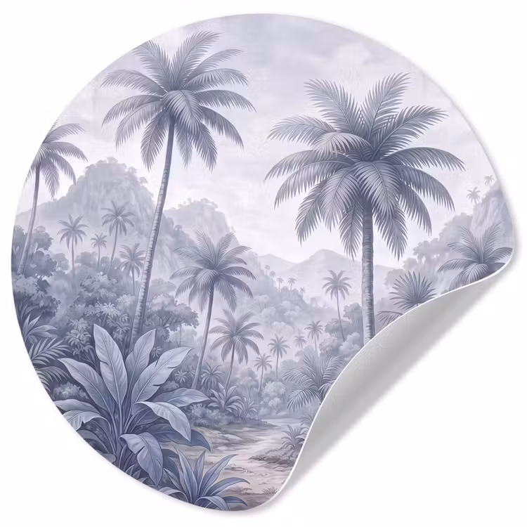Natuur - Boom - Tropisch - Landschap - Blauw Wandcirkel behangsticker klein -3d