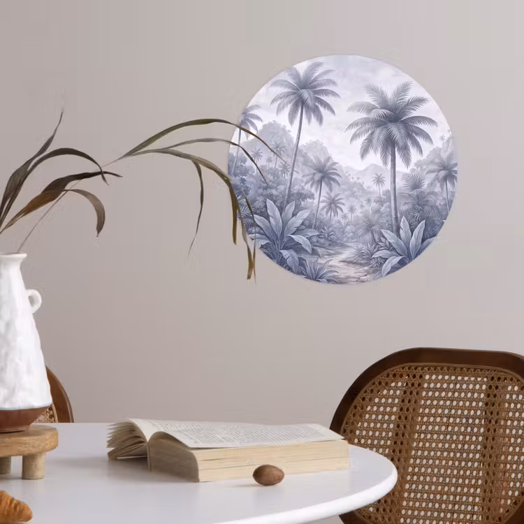 Natuur - Boom - Tropisch - Landschap - Blauw Wandcirkel behangsticker klein -sfeer3