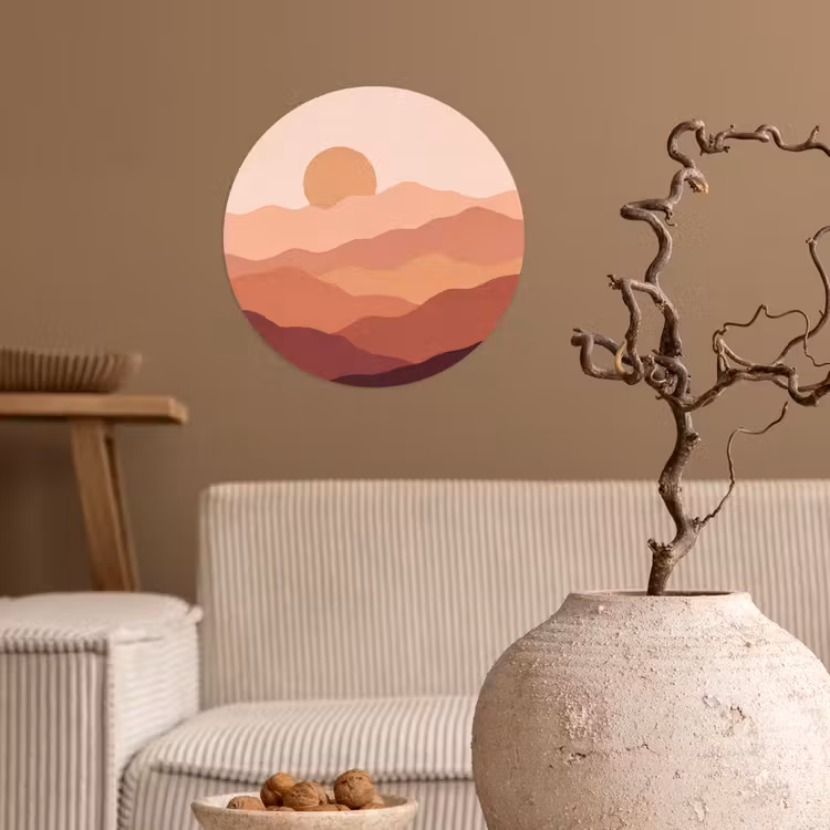 Natuur - Heuvels - Abstract - Modern - Oranje Wandcirkel behangsticker klein -sfeer1