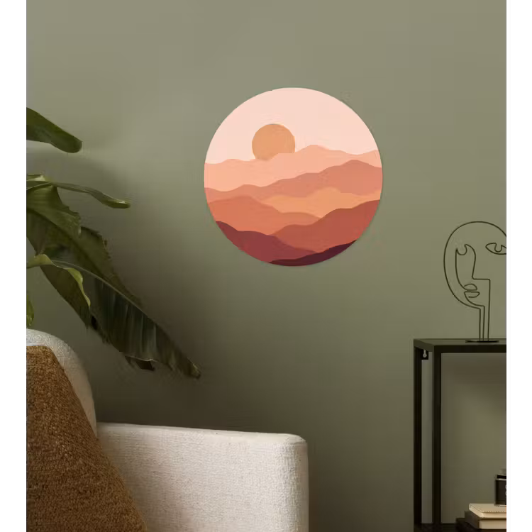 Natuur - Heuvels - Abstract - Modern - Oranje Wandcirkel behangsticker klein -sfeer2