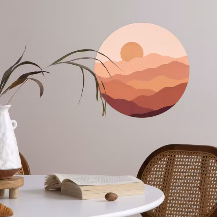 Natuur - Heuvels - Abstract - Modern - Oranje Wandcirkel behangsticker klein -sfeer3