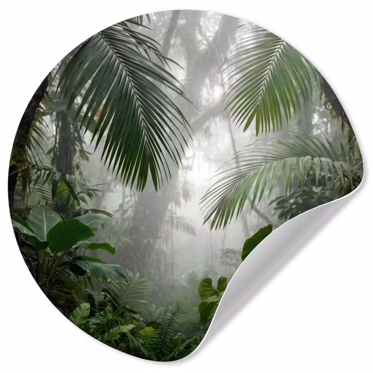 Natuur - Jungle - Mist - Tropisch - Groen Wandcirkel behangsticker klein -3d