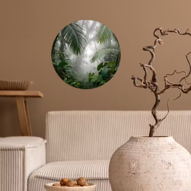 Natuur - Jungle - Mist - Tropisch - Groen Wandcirkel behangsticker klein -sfeer1