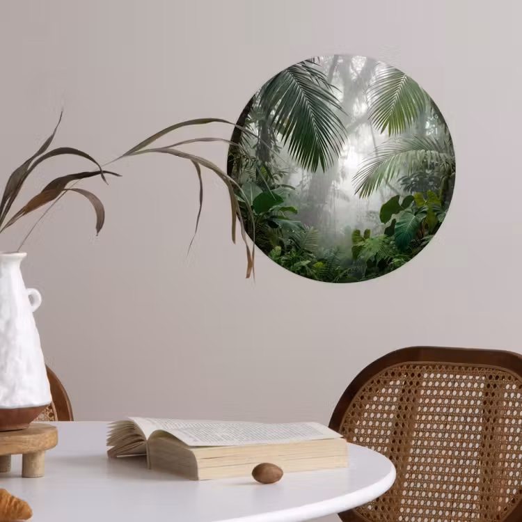 Natuur - Jungle - Mist - Tropisch - Groen Wandcirkel behangsticker klein -sfeer3