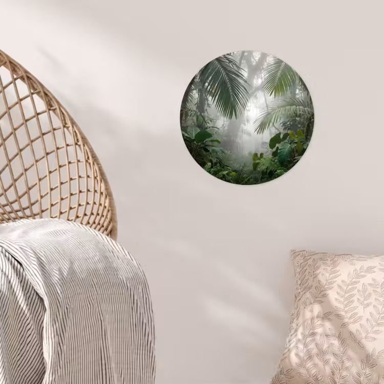 Natuur - Jungle - Mist - Tropisch - Groen Wandcirkel behangsticker klein -sfeer4
