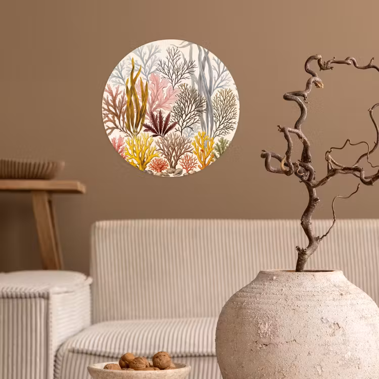 Natuur - Onderwater - Botanisch - Vintage - Kleurrijk Wandcirkel behangsticker klein -sfeer1