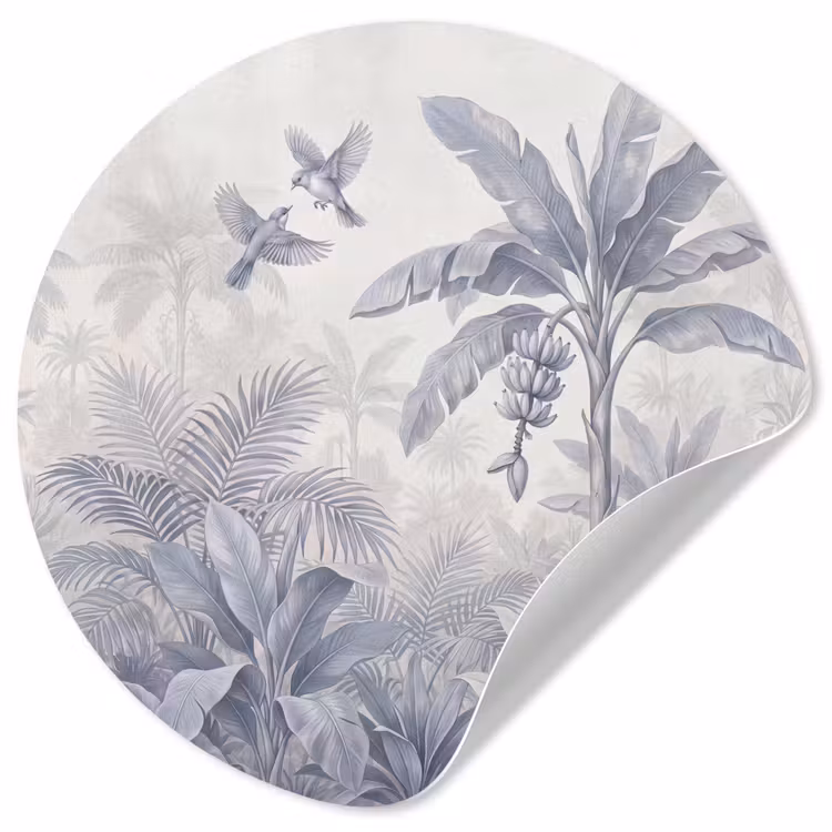 Natuur - Vogel - Jungle - Illustratie - Blauw Wandcirkel behangsticker klein -3d