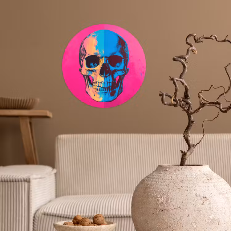 Neon - Blauw - Pop-art - Schedel Wandcirkel behangsticker klein -sfeer1