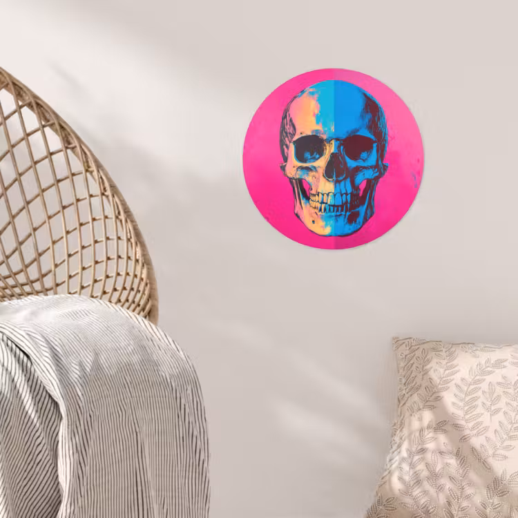 Neon - Blauw - Pop-art - Schedel Wandcirkel behangsticker klein -sfeer4