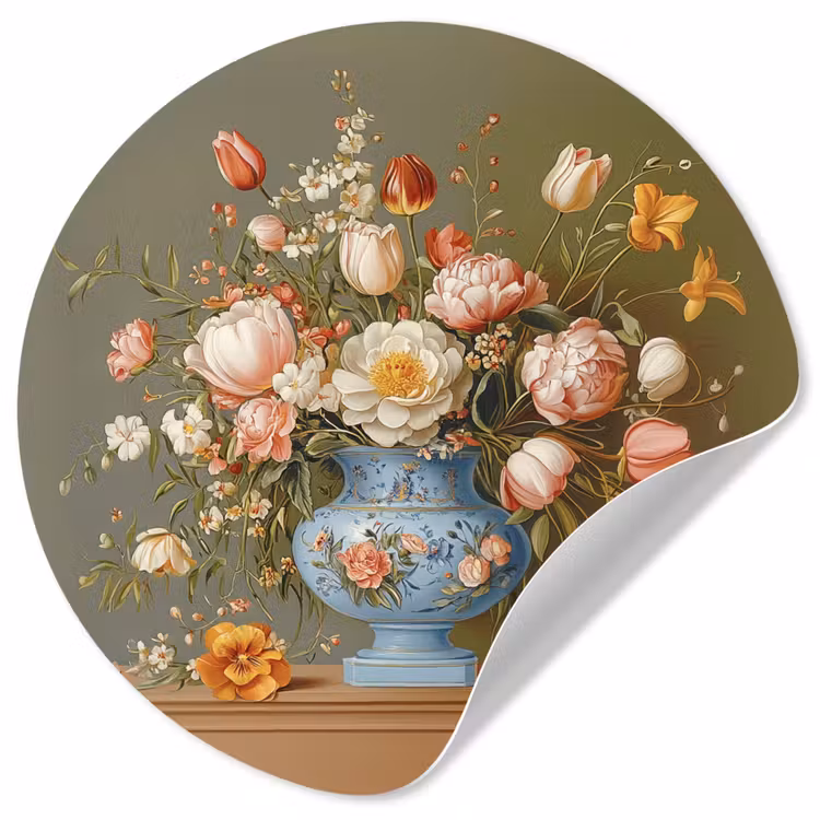Neutral - Bloemen - Boeket - Vaas Wandcirkel behangsticker klein -3d