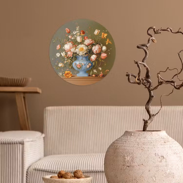 Neutral - Bloemen - Boeket - Vaas Wandcirkel behangsticker klein -sfeer1