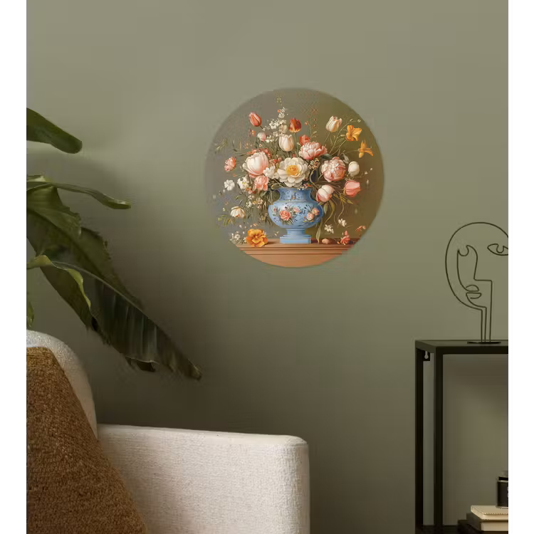 Neutral - Bloemen - Boeket - Vaas Wandcirkel behangsticker klein -sfeer2