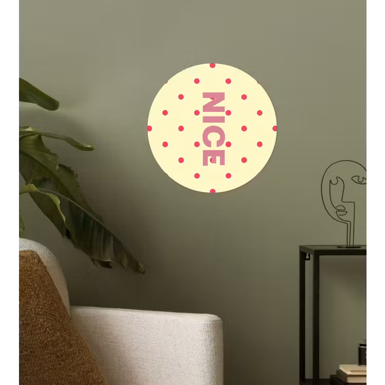 Nice - Stippen - Roze - Geel Wandcirkel behangsticker klein -sfeer2
