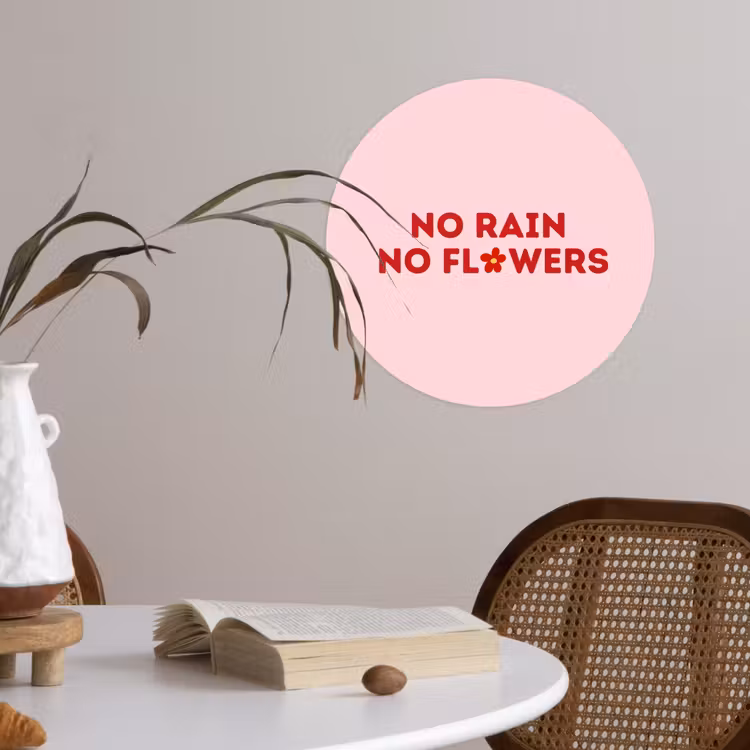No rain no flowers - Minimalistisch - Roze - Bloem Wandcirkel behangsticker klein -sfeer3
