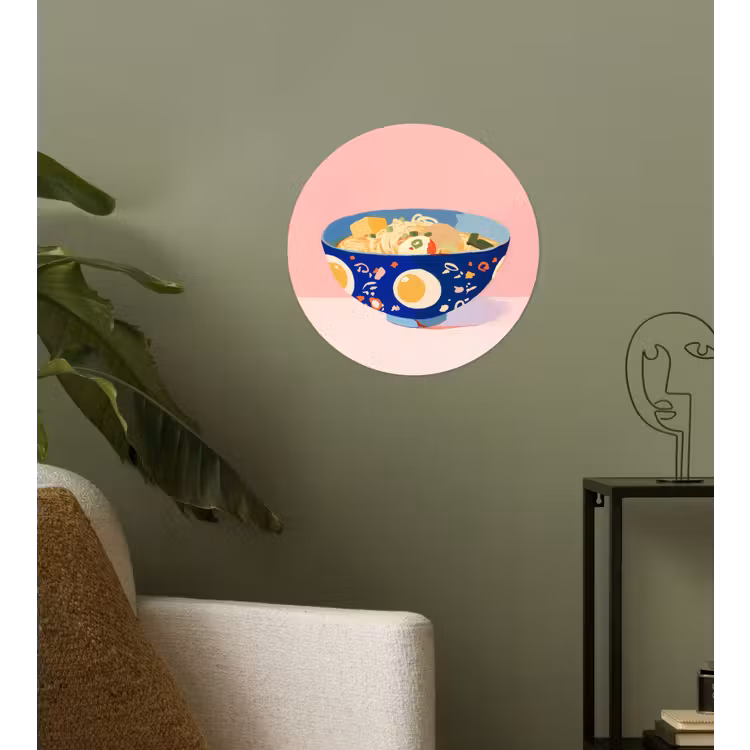 Noodles - Kom - Blauw - Illustratie Wandcirkel behangsticker klein -sfeer2