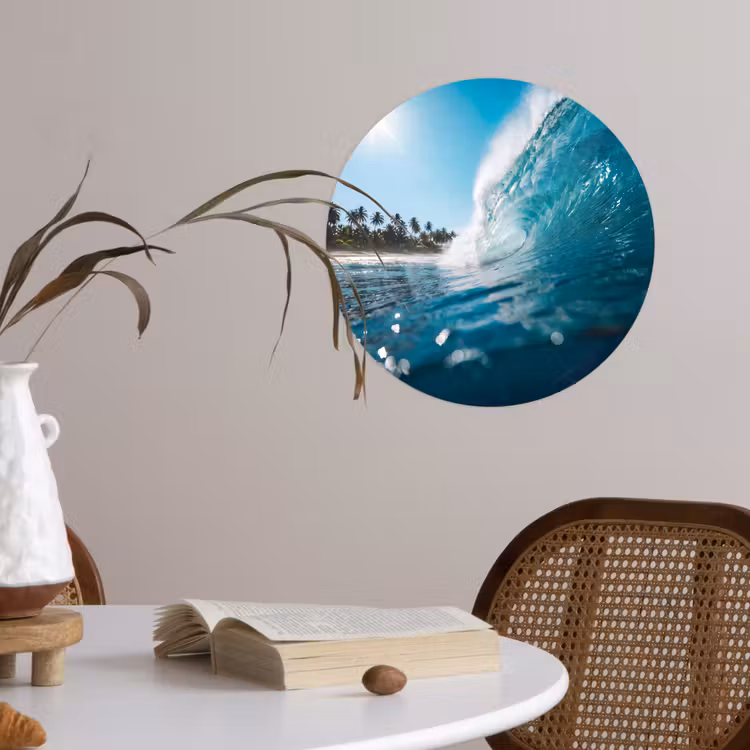 Oceaan - Golf - Strand - Natuur - Blauw Wandcirkel behangsticker klein -sfeer3