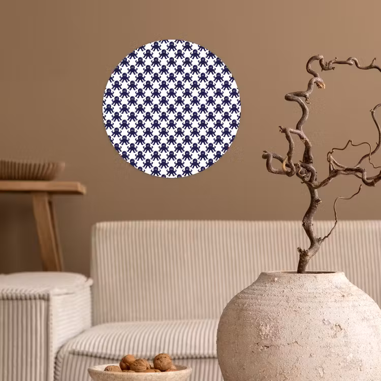 Oceaan - Octo - Blauw - Wit Wandcirkel behangsticker klein 186 -sfeer1