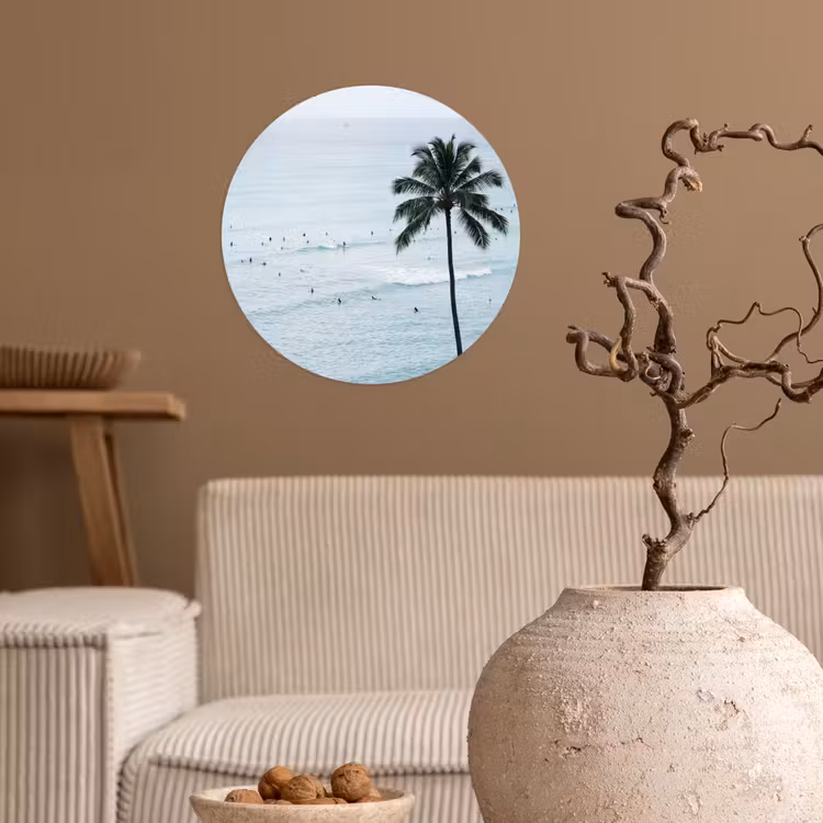Oceaan - Palmbomen - Surfers Wandcirkel behangsticker klein -sfeer1