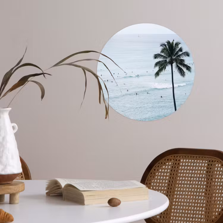 Oceaan - Palmbomen - Surfers Wandcirkel behangsticker klein -sfeer3