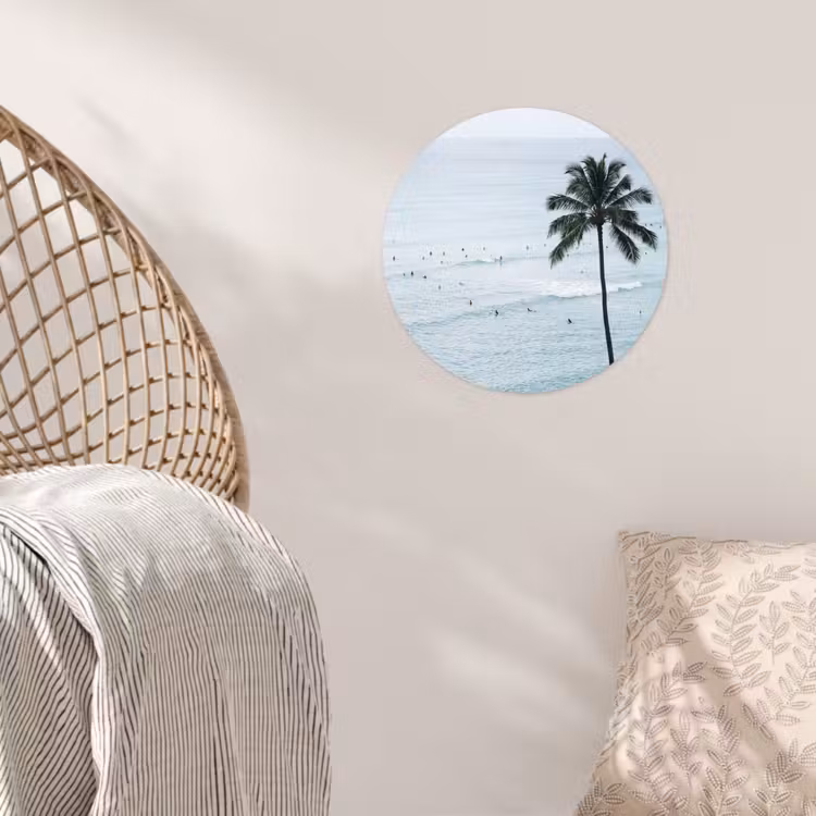 Oceaan - Palmbomen - Surfers Wandcirkel behangsticker klein -sfeer4