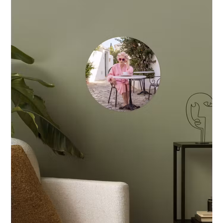Ochtendjas - Krulspelden - Roze Wandcirkel behangsticker klein -sfeer2