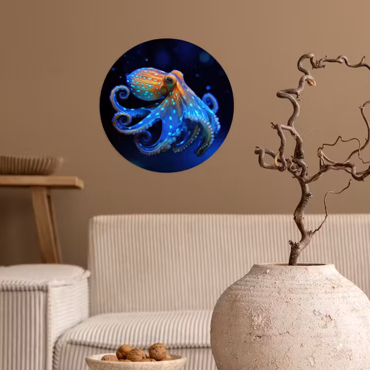 Octopus - Stippen - Blauw - Zee Wandcirkel behangsticker klein -sfeer1